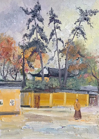 张鸿然作品11 油画《寒山晚秋》33X47cm 2019年